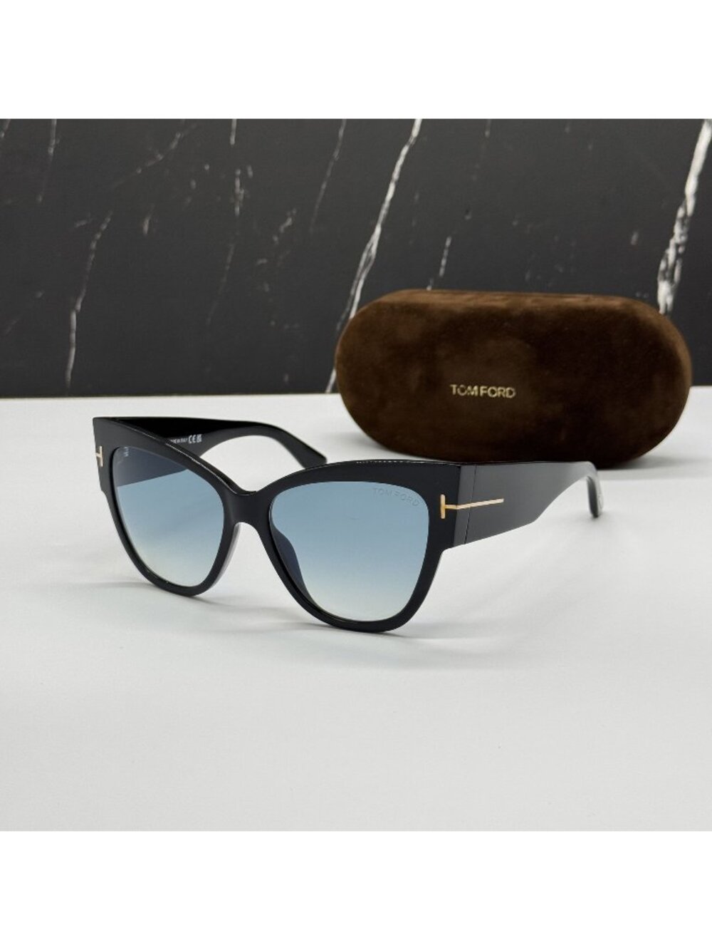 NEW TOM FORD ANOUSHKA TF371 01B BLACK/BLUE WOMEN CAT EYE SUNGLASSES FT0371